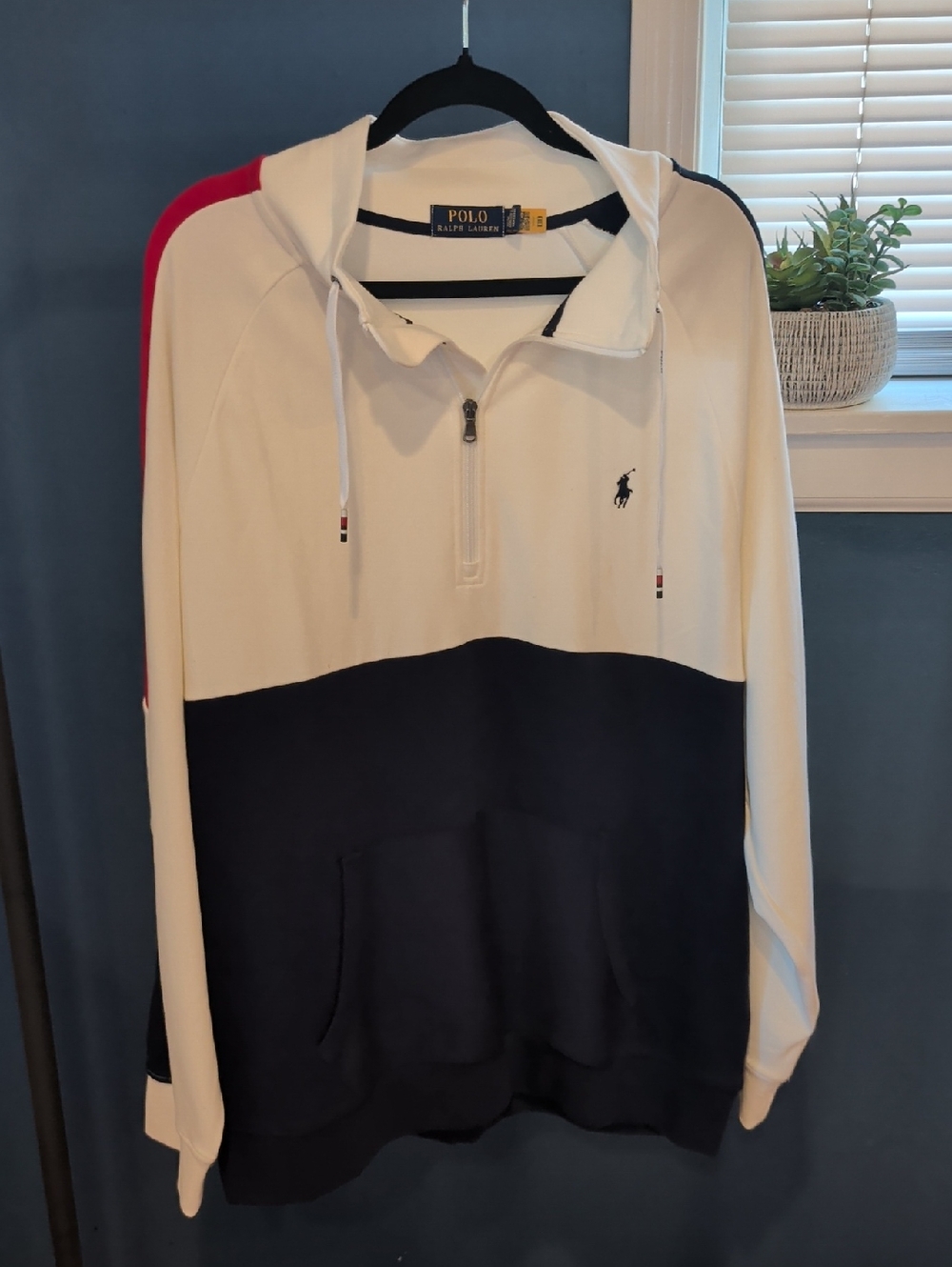 Polo by Ralph Lauren White Navy Red Colorblock Half-Zip Hoodie